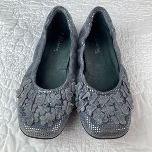 Naturino Gray Suede Soutache Flowers Ballet Flats Shoes - Girls 2.5 EUR 34